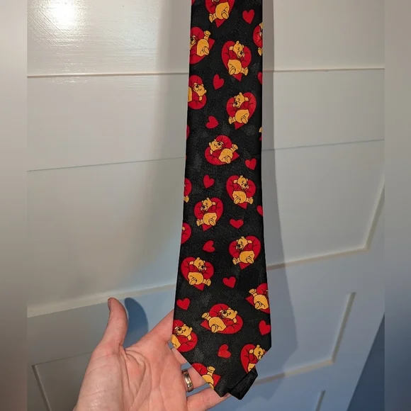Pooh Disney Branded Winnie the Pooh black neck tie. Valentine's theme tie.